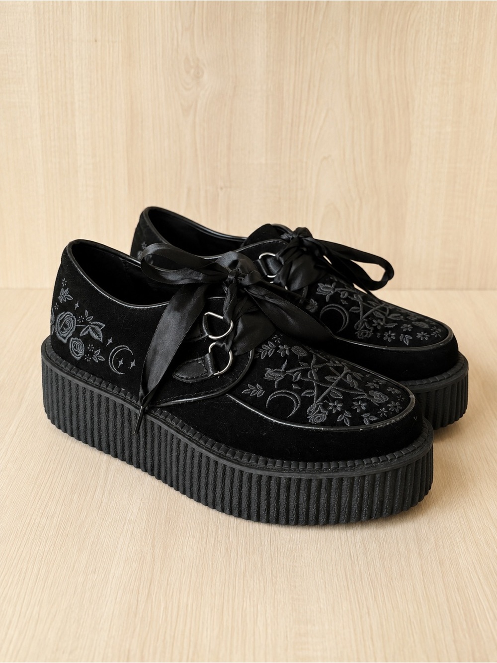 KILLSTAR Lucy Fairy Creepers Black Gothic Embroidered Platform Shoes Size US6